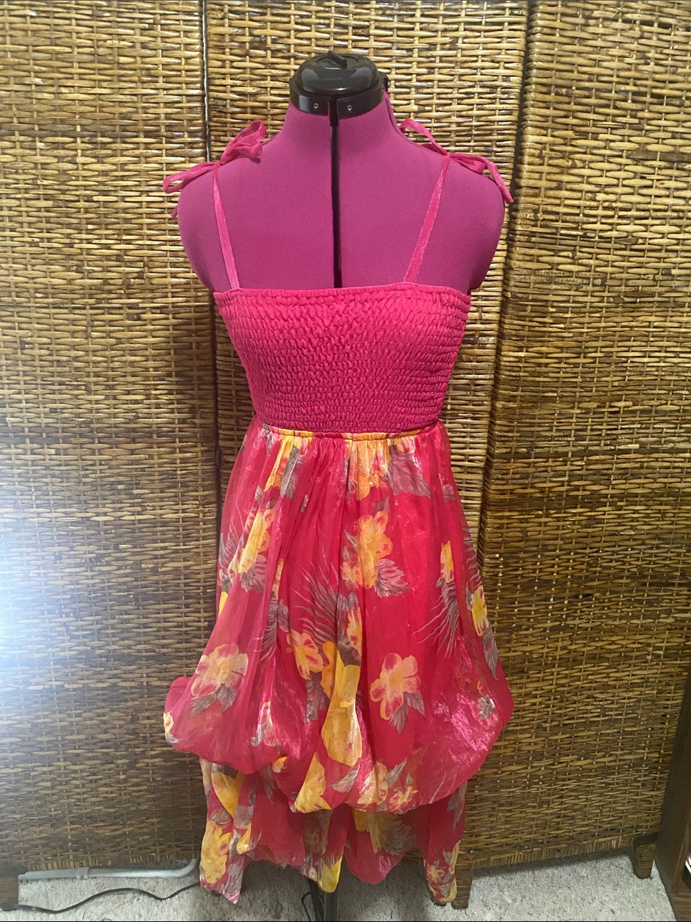 NWOT VINTAGE hibiscus collection tie Strap bubble pickups Boho festival dress OS